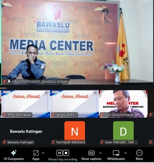 Tangkapan layar secara daring, Anggota Bawaslu Kabupaten Kotawaringin Barat, Agus Supriyanto yang menjadi narasumber program SELASA HARATI Seri 4, Palangka Raya, Selasa (10/3/2026).