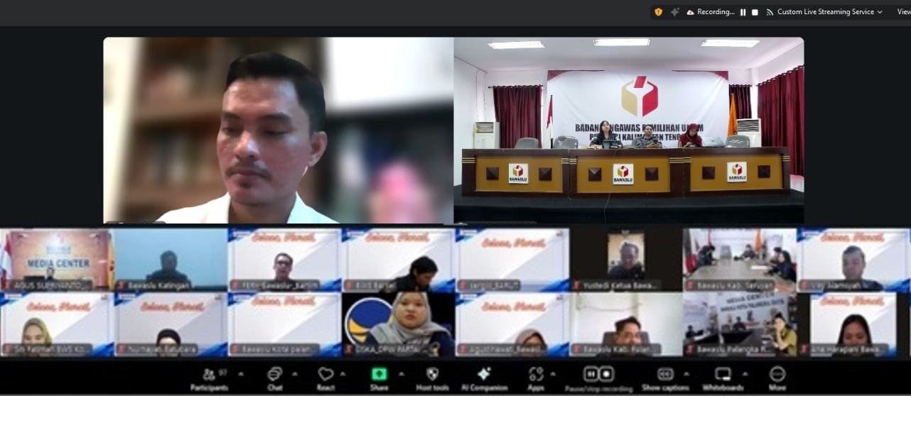 Tangkapan layar secara daring, Kurniawan Tenaga Ahli Biro Hukum Bawaslu RI menjadi narasumber program SELASA HARATI Seri 4, Palangka Raya, Selasa (10/3/2026).