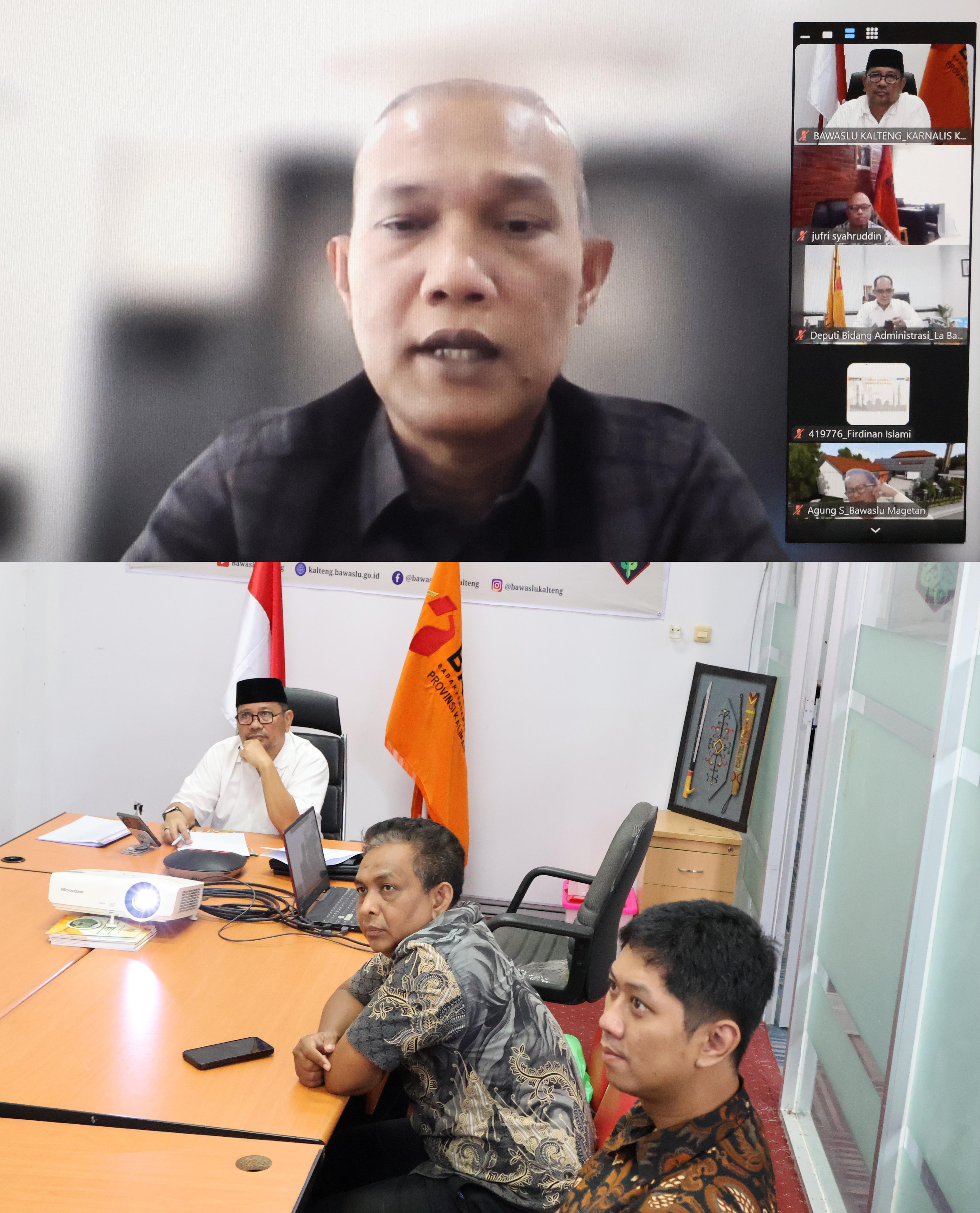 Kepala Sekretariat Bawaslu Kalteng Karnalis Kamaruddin hadiri rapat secara daring, Palangka Raya, Jumat (20/2/2026).
