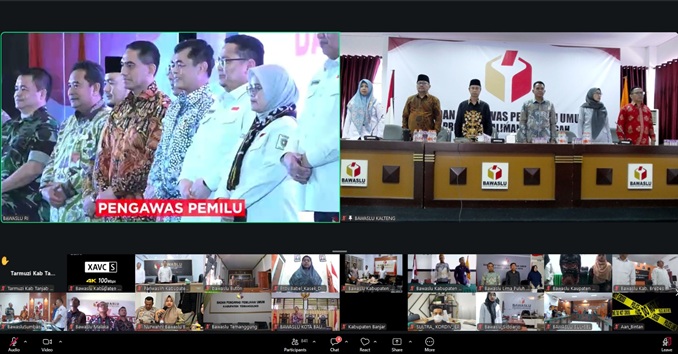 Ketua dan seluruh Anggota serta Kepala Sekretariat Bawaslu Kalteng menghadiri kegiatan Halal Bi Halal Bawaslu RI 1447 Hijriah yang dilaksanakan secara daring, Rabu (8/4/2026).