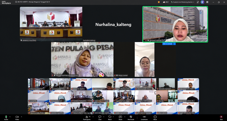 Tangkapan layar secara daring Apriyanti Marwah saat memaparkan materinya pada program SELASA HARATI Seri 6 Bawaslu Kalteng, Selasa (5/5/2026).
