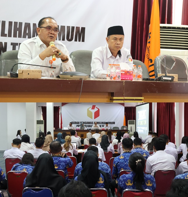 Deputi Administrasi Bawaslu, La Bayoni dan Ketua Bawaslu Kalteng Satriadi saat diskusi bersama pada rapat Pembinaan SDM Pengawas dan Kesekretariatan Bawaslu Provinsi dan Bawaslu Kabupaten/Kota se-Kalimantan Tengah secara Hybird Rabu (17/6/2026).
