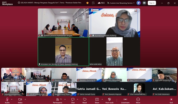 Tangkapan layar daring kegiatan Bawaslu Kalteng SELASA HARATI (Menuju Pengawas Tangguh) – Seri 7, Selasa (23/6/2026).